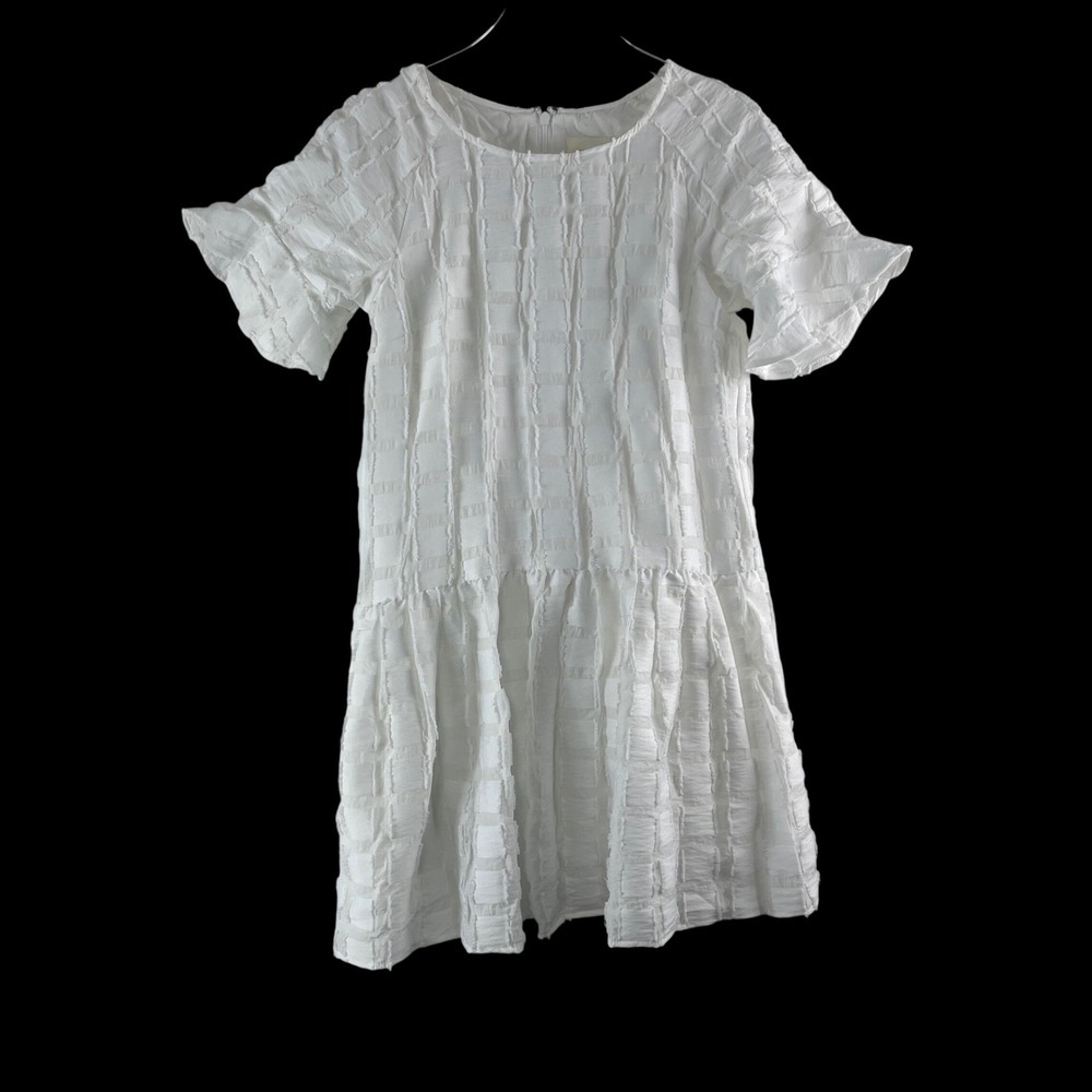 Maeve White Textured Eyelist Plaid Babydoll Dress Size Small Cottagecore Boho
